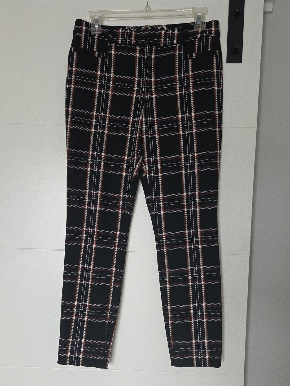 Banana Republic Black Plaid Pants with White and Brown Windowpane